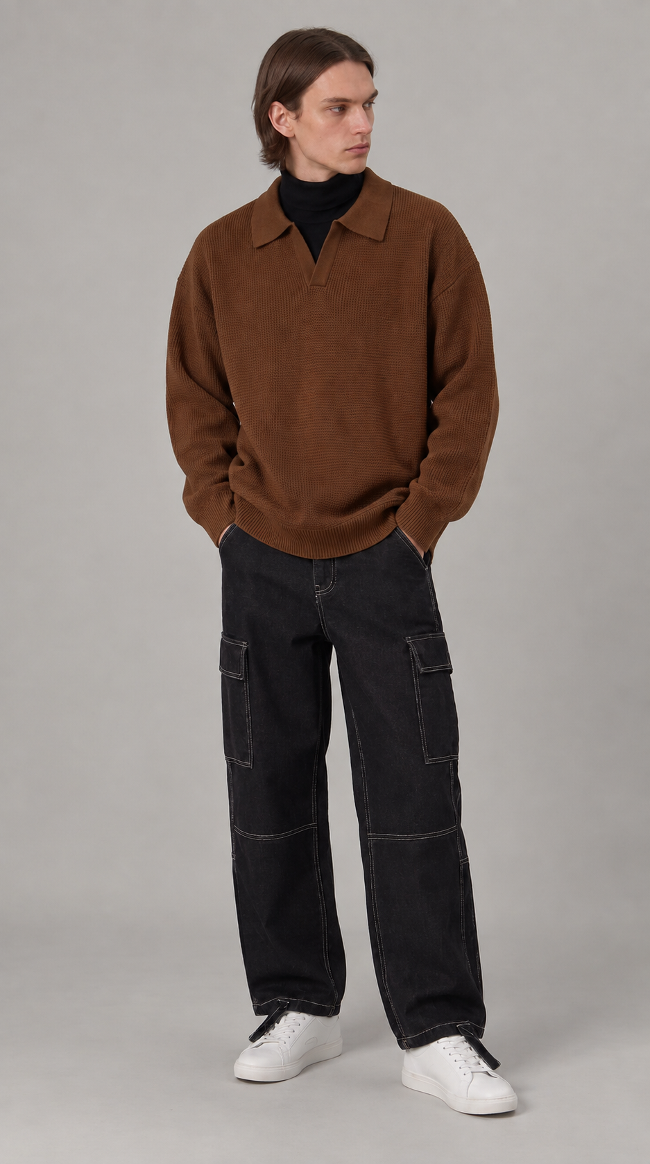 TEXTURED POLO SWEATER