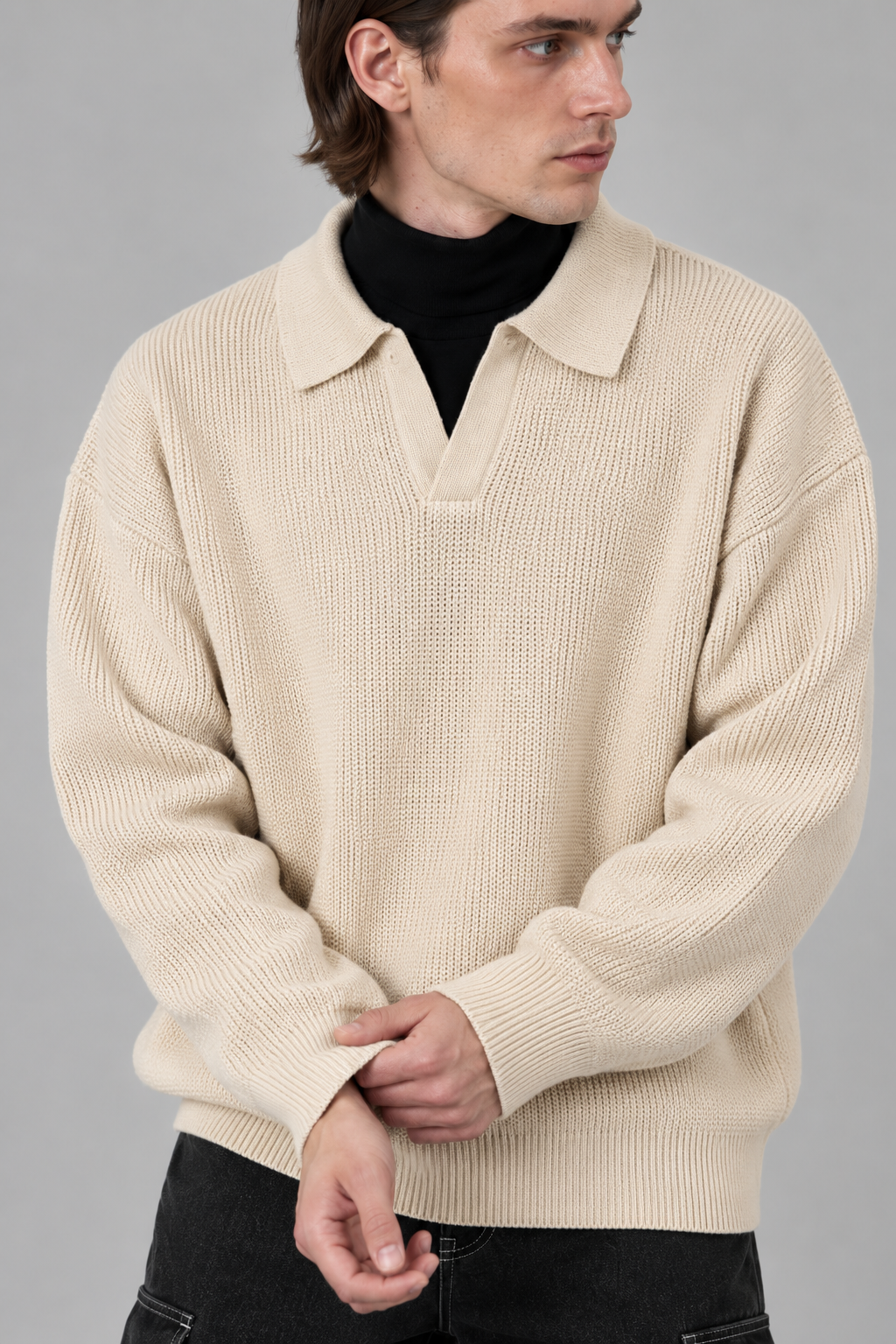 TEXTURED POLO SWEATER
