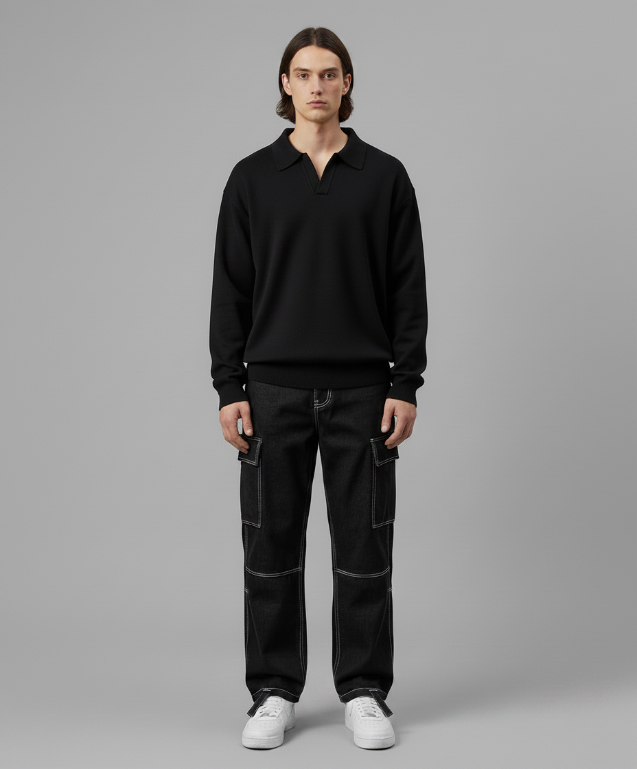 TEXTURED POLO SWEATER