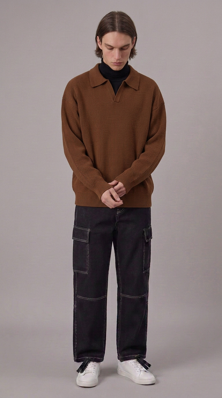 TEXTURED POLO SWEATER